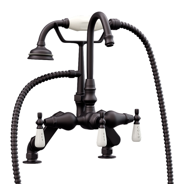 Cambridge Plumbing Clawfoot Tub Deck Mount Porcelain Lever w Telephone Brass Faucet w  Shower-Oil Rubbed Bronze CAM684D-ORB